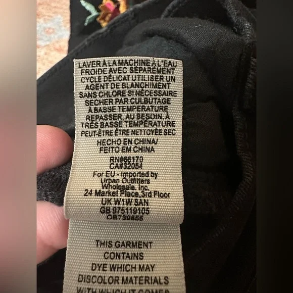 We the free Free People Night Shade High Rise Embroidered Flare Black Jeans 25 - Picture 4 of 9